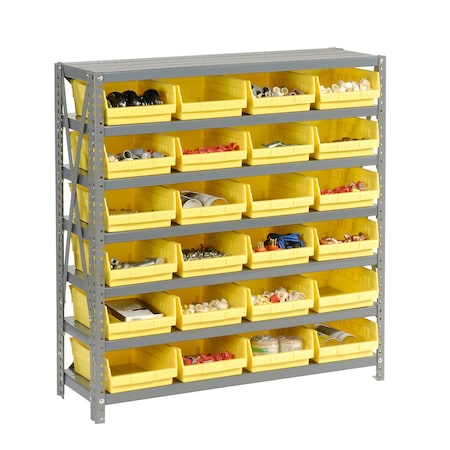 Global Industrial Steel Shelving with 24 4inH Plastic Shelf Bins Yellow, 36x12x39-7 Shelves 603431YL